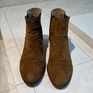 Ann Taylor Tan Suede Boots with Low Heel and Elastic Side Panels